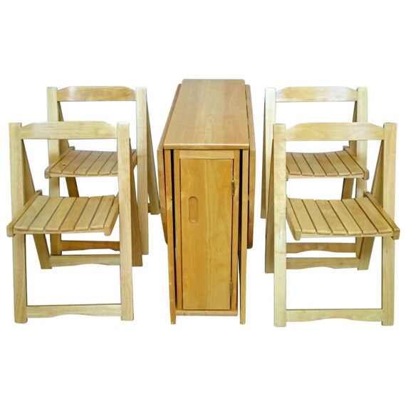 Drop Leaf Side Kitchen Craft Table Solid Maple Chair Set Etsy