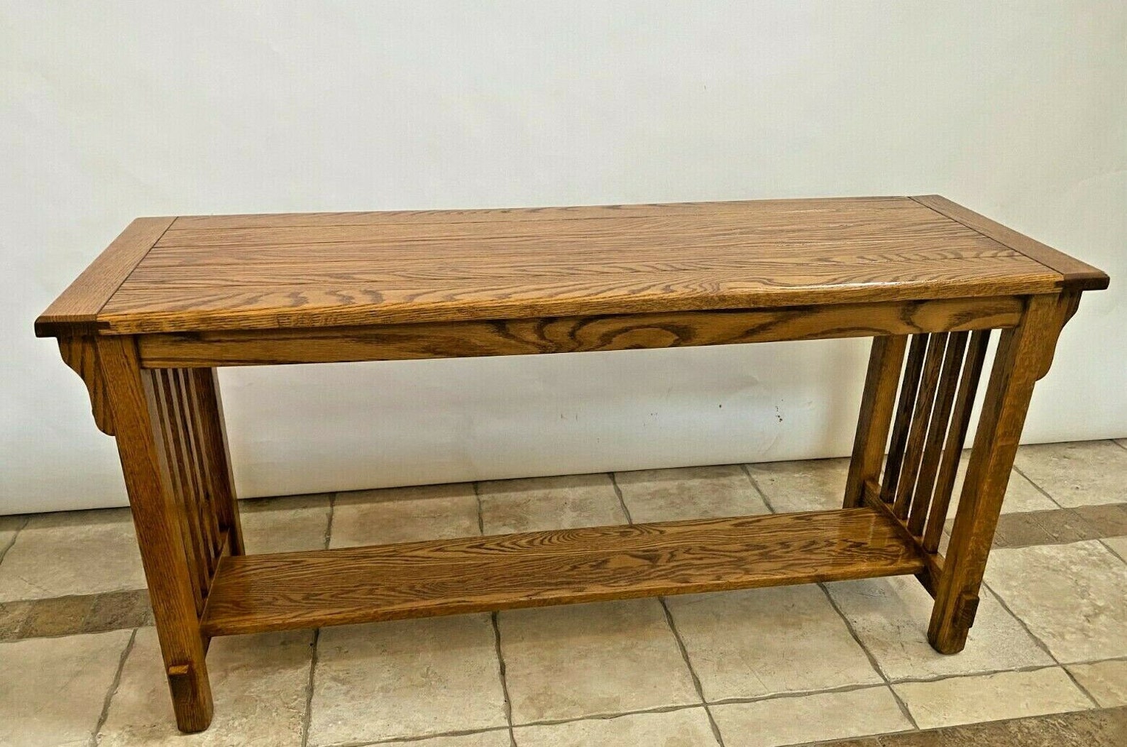Vintage Arts and crafts Sofa Table Console solid Oak Bottom Etsy