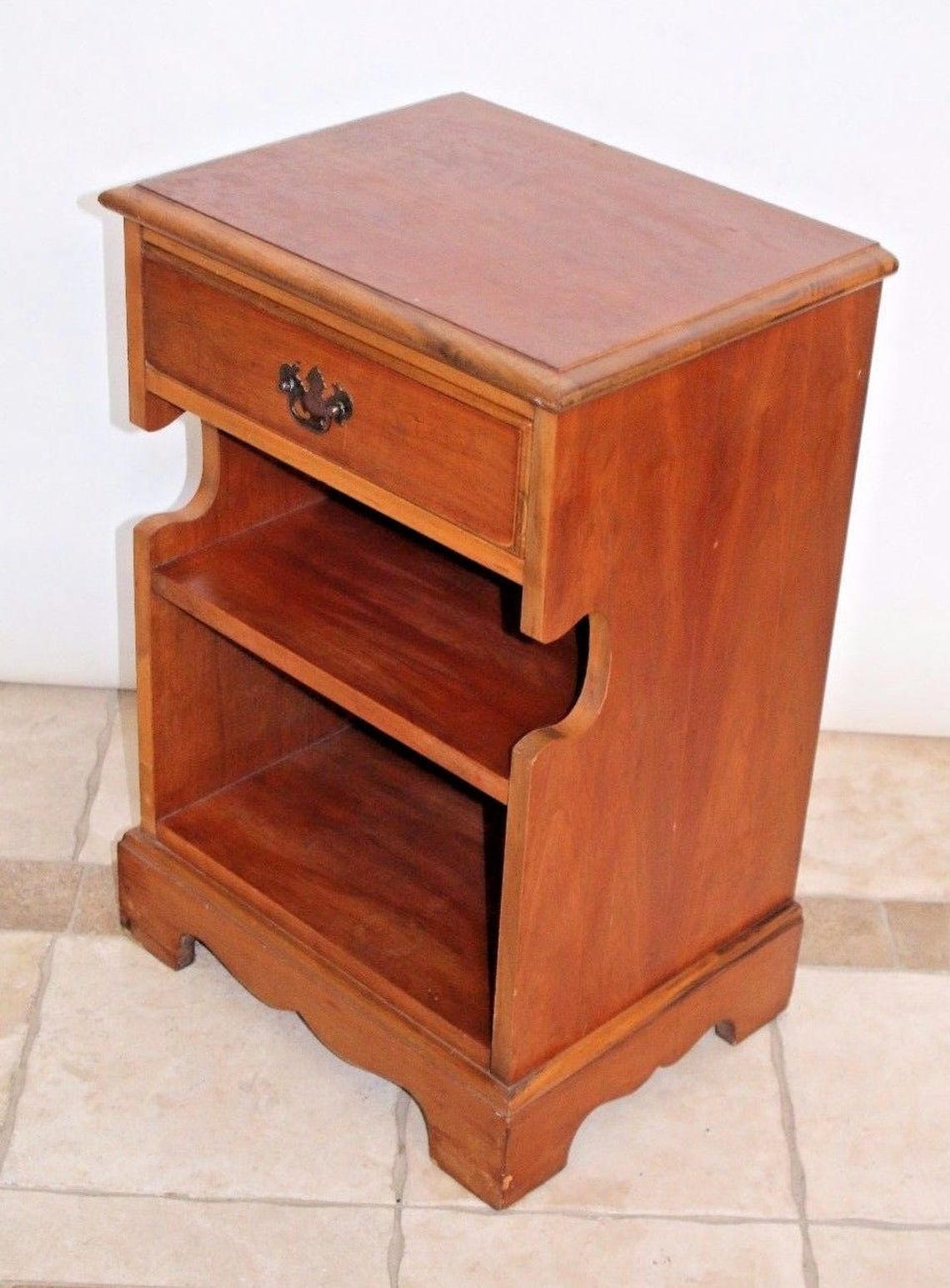 Vintage End Table Cherry Wood Two Level Table Drawer By Etsy