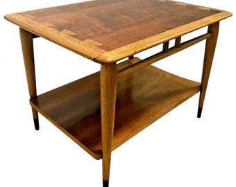 Mid Century Modern Lane Side Table Walnut Nightstand with bottom shelf