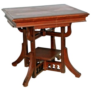 Antique Victorian Parlor Table hand carved bottom bookshelf Solid Mahogany
