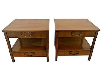 American of Martinsville Nightstands Pair Side Tables two Drawers bottom Shelf