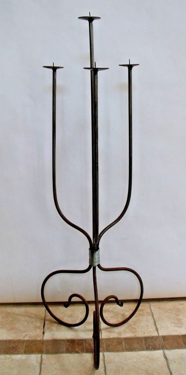 Large 51 Tall Iron Floor Candle Holder Candelabra Etsy