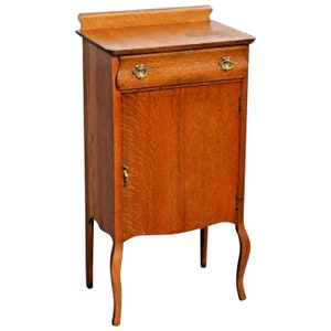 Antique French Country Music Cabinet Tiger Oak Server pantry Table