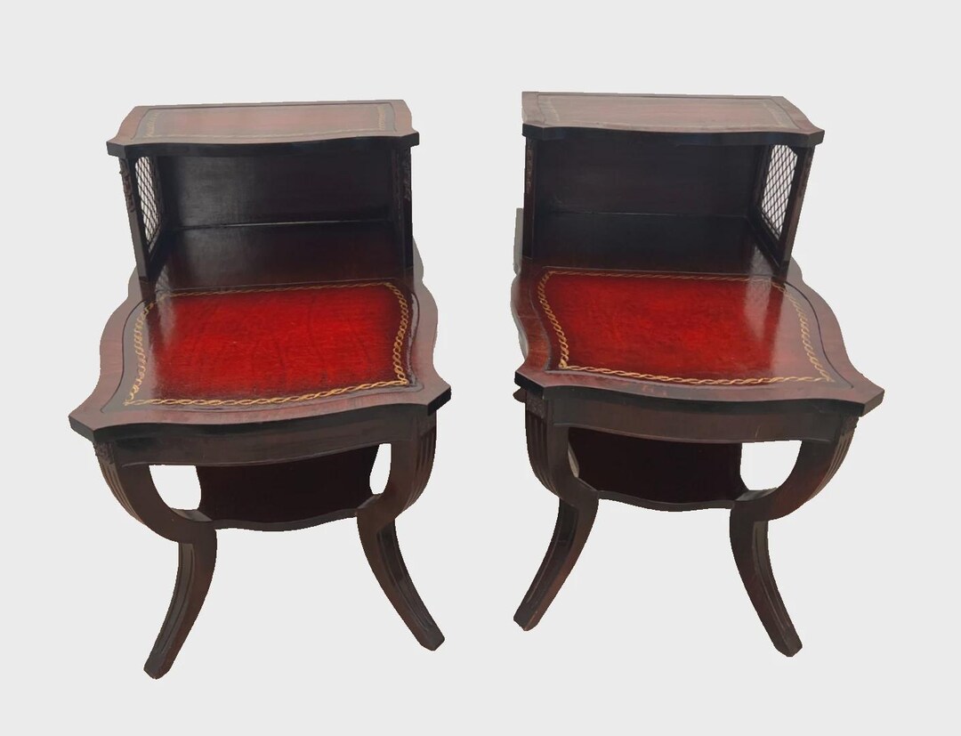 Art Deco Style Step Tables Two Tier Nightstands Embossed Leather by ...