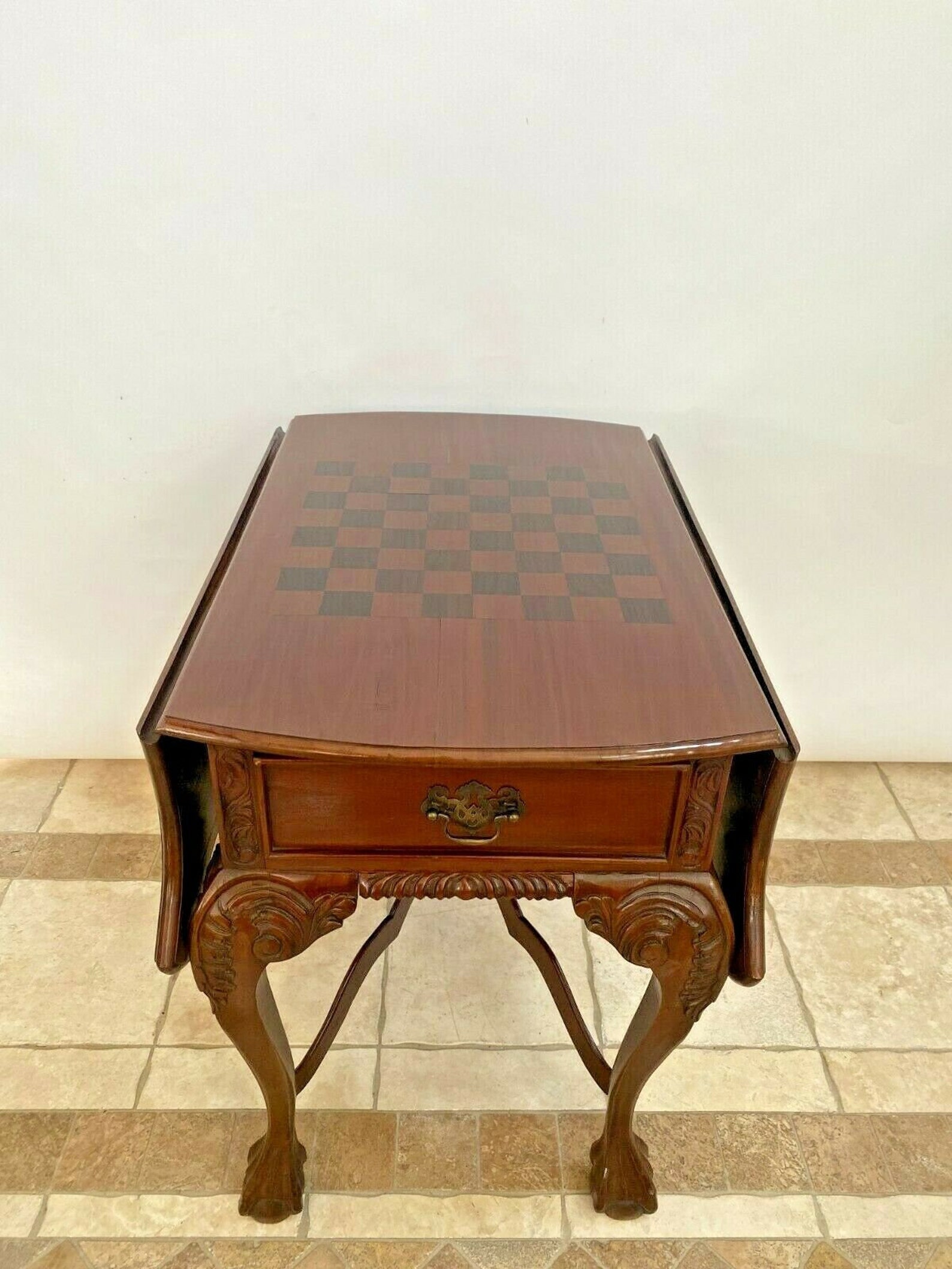 Antique Game Table Victorian Chippendale Drop Side Two Drawers Etsy