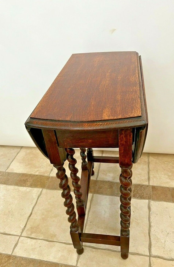 Antique Small Kitchen Dining Table Barley Twist Gate Leg Drop Side