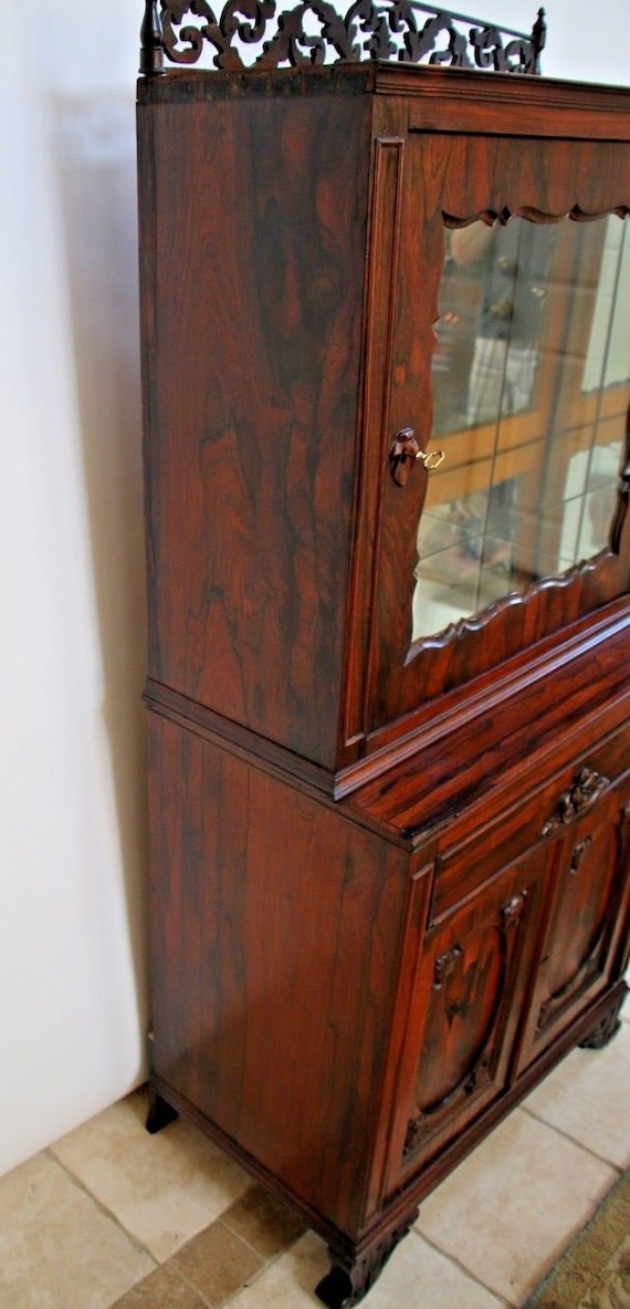 Stunning Antique Chinese Rosewood Altar China Cabinet Mirrored Etsy