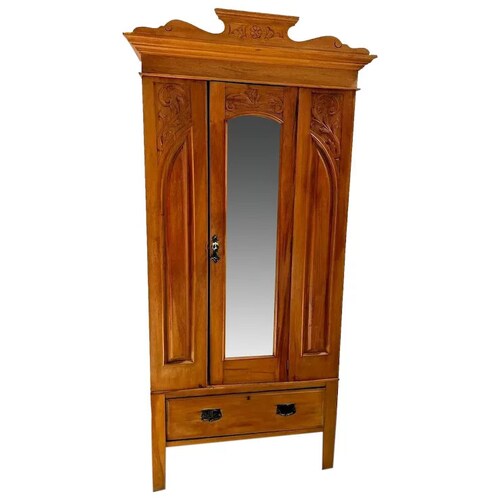 Antique Wardrobe Armoire Locking Beveled Mirror Door Etsy