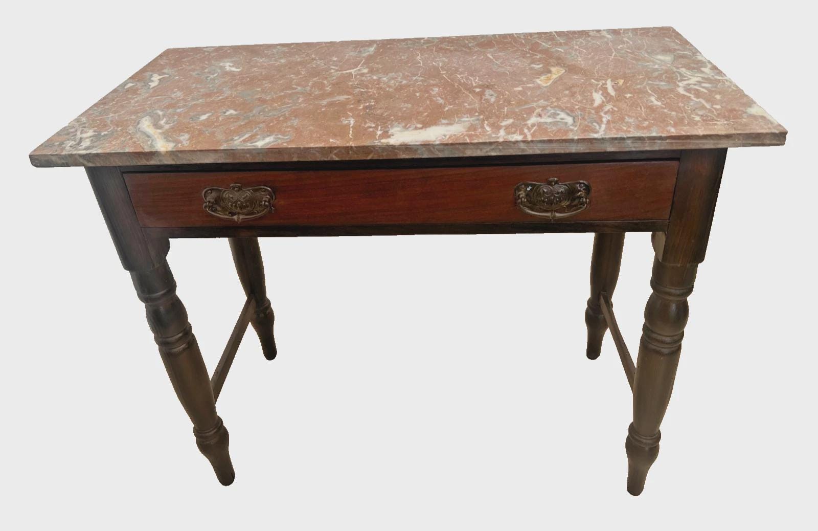 Late 19th Century Victorian Marble-top Console Table With Spool