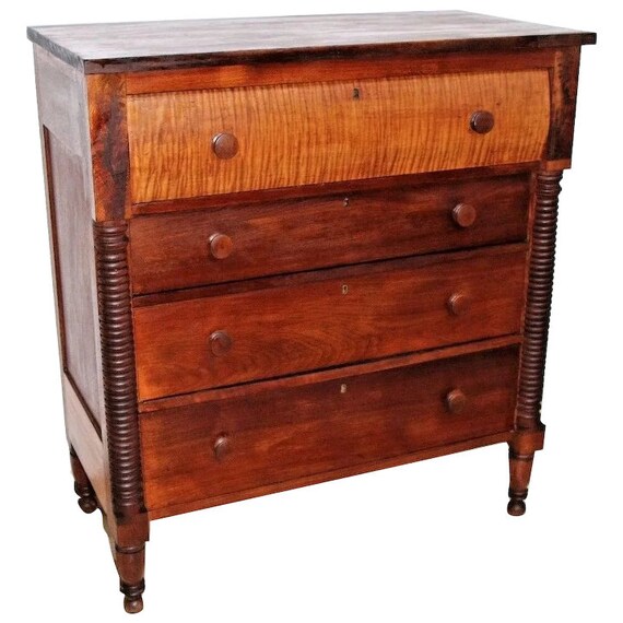 Antique Flame Mahogany Dresser Curved Birch Top Drawer Carved Etsy