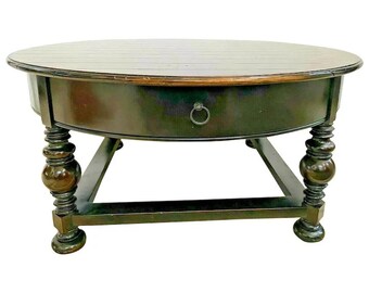 Vintage Bernhardt Furniture Coffee Table Top Drawer Round Gothic Style