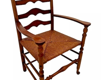 Vintage Stickley L&JG Arm Chair Ladder Back Wicker Rush Seat Fayetteville USA