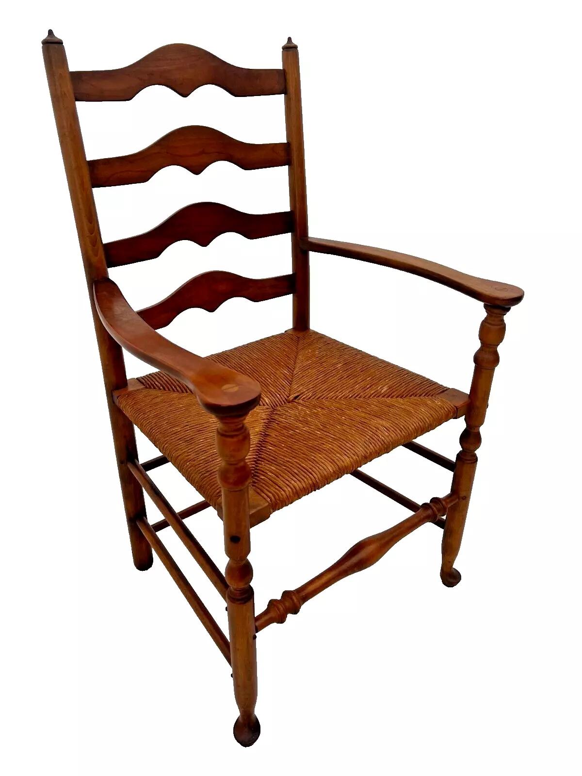 Vintage Stickley L&JG Arm Chair Ladder Back Wicker Rush Seat