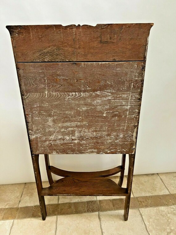 Antique Secretary Desk Solid Oak Locking Door With Key Bottom