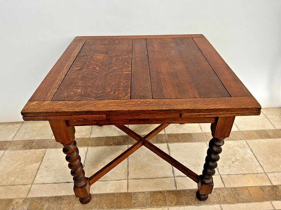 Antique Expanding Pub Kitchen Table Barley Twist Legs Quarter Sawed Tiger Oak Etsy