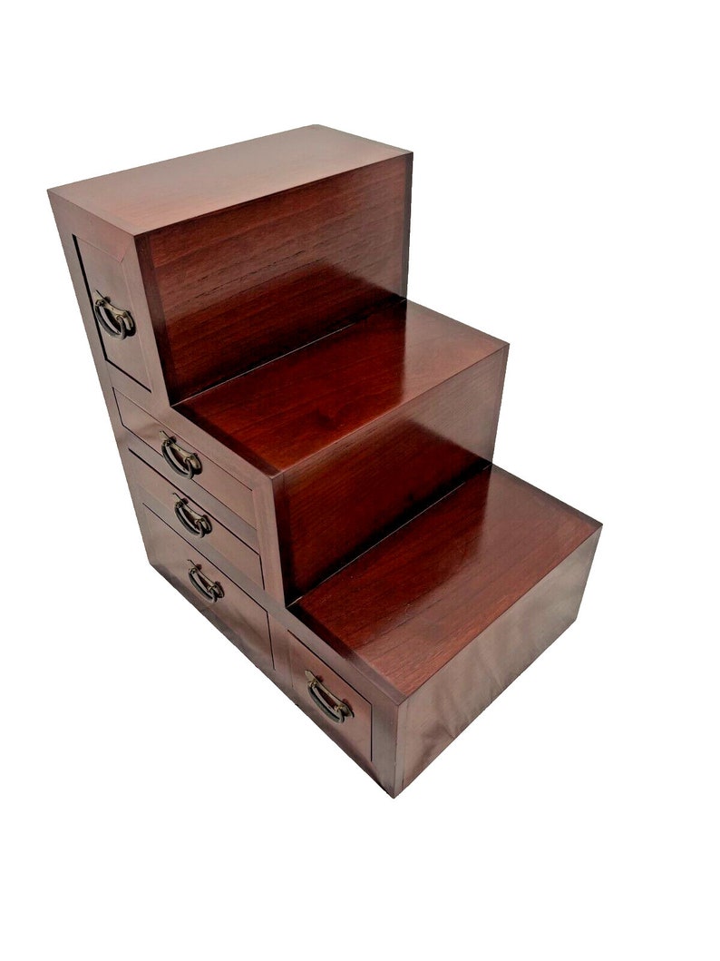 Vintage Tansu Step Chest Five Pass Through Drawers Japanese