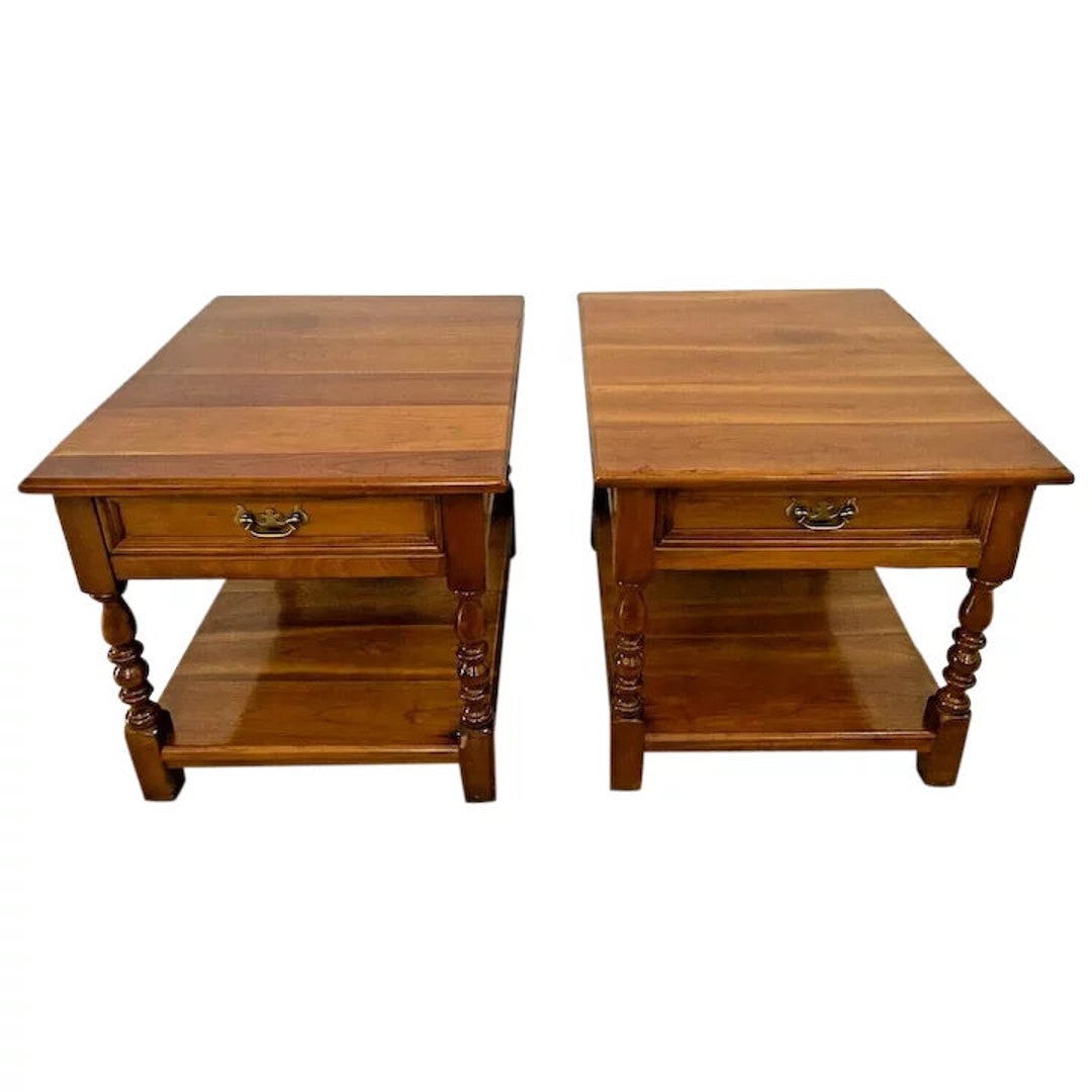 Authentic Stickley Side Tables Nightstands Solid Cherry Top Drawer