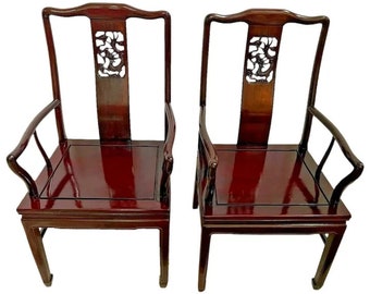 Vintage Arm Chairs Chinese Chippendale Asian Theme Birds carved Back Mahogany
