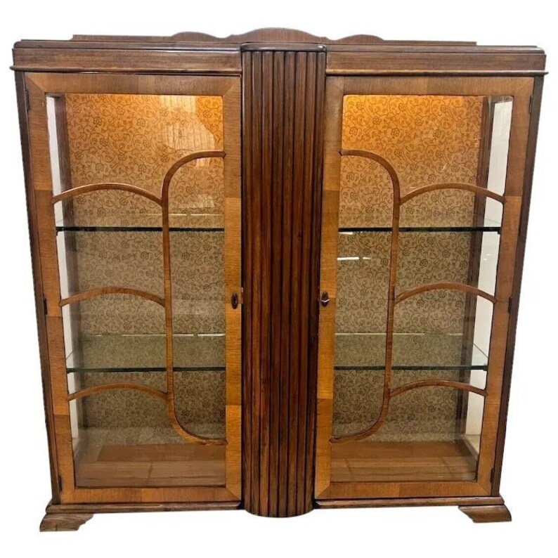 Art Deco China Curio Double Locking Doors LED Lighted Etsy