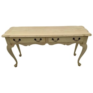 Vintage Thomasville Sofa Table Two Drawer Chippendale Legs Factory Whitewash Oak