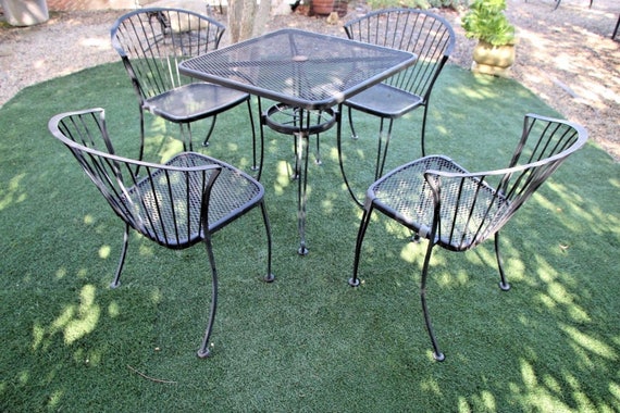Vintage Carolina Forge Chairs And Iron Table Patio Set Mcm Etsy