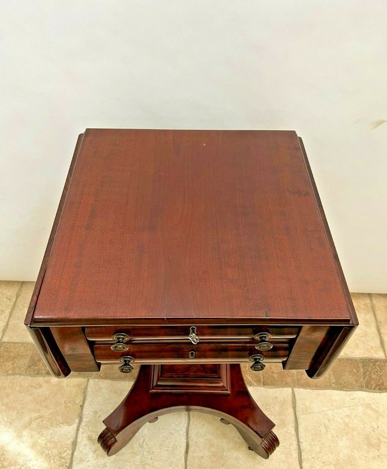 Antique American Empire Side Table Locking Top Drawer With Etsy