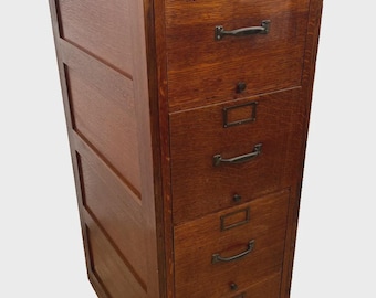 Vintage Tiger Oak File Cabinet Four Drawers Paneled Sides by; The Franklin Store