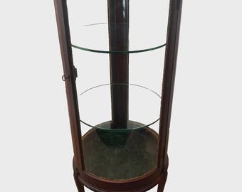 Antique Corner China cabinet round shape Curio Wavy Glass Two Shelves Mahogany