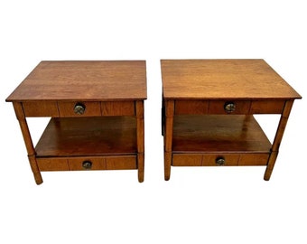 Henredon Nightstands Matching Side Tables with two Drawers bottom Shelf Circa70