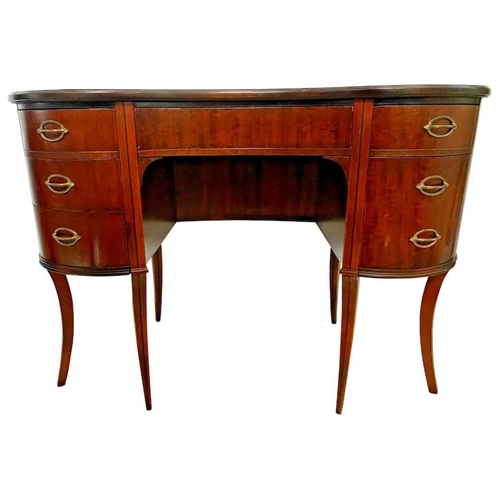 Mid Century French Style Kidney Shaped Mahogany Writing Desk Secretary Vanity