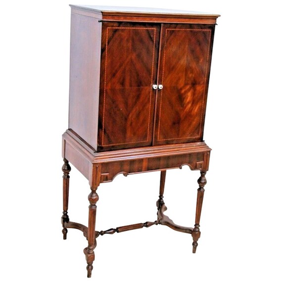 Vintage Linen Cabinet Pantry Closet Mahogany Inlays Two Doors Etsy