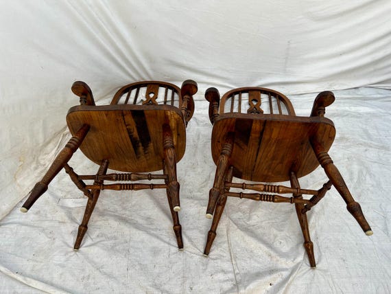 Vintage Windsor Arm Chairs Set of Two Solid English Oak
