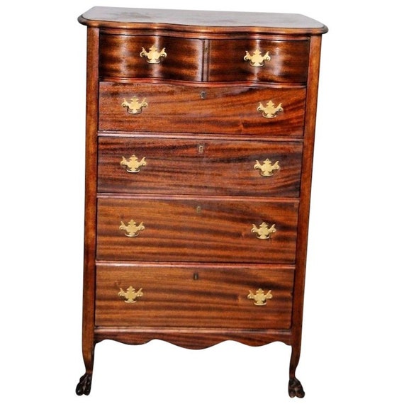 Vintage Tall Chest Highboy Dresser Chest Zebra Grain Mahogany Etsy