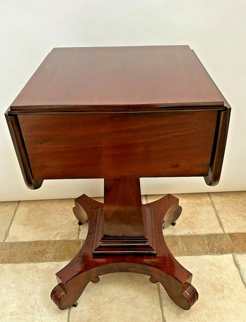 Antique American Empire Side Table Locking Top Drawer With Etsy