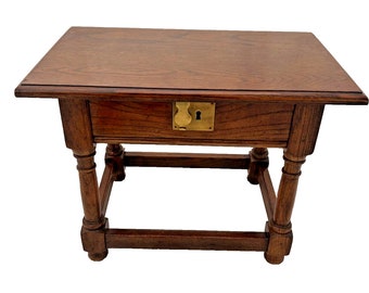 Vintage Console Box Table Bench with under seat lift top storage door Solid Oak