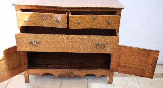 Antique Dutch Colonial Style Tiger Oak Dresser Bottom Cabinet Etsy