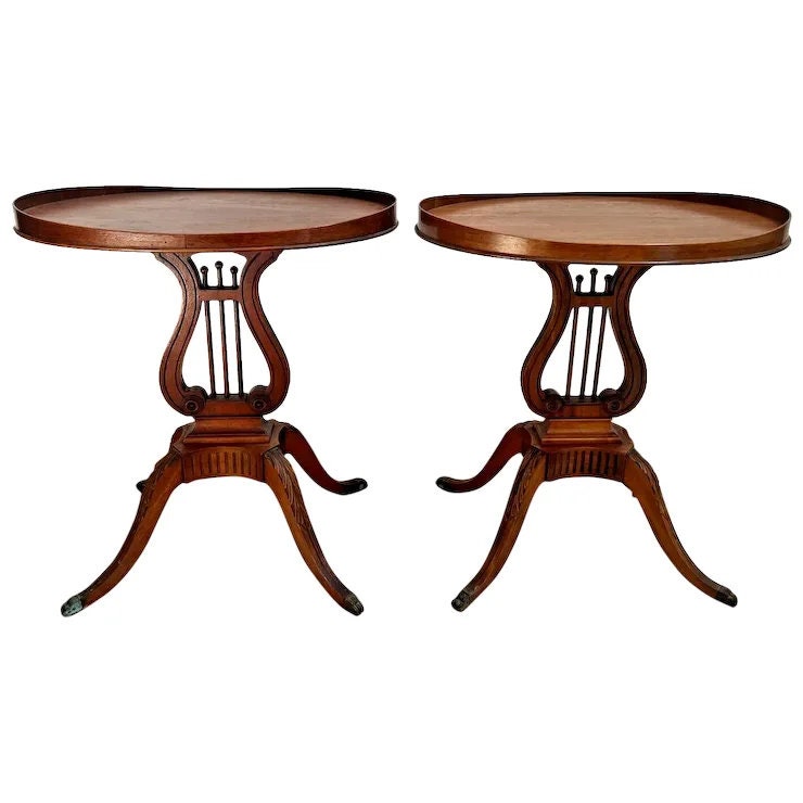 Mersman Lyre Side Tables Set of two Oval Top Violin Pedestal Base
