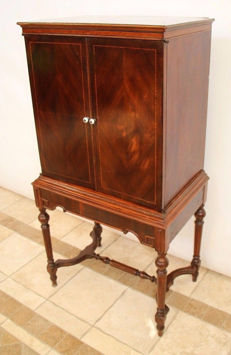 Vintage linen pantry closet mahogany inlays two doors Etsy