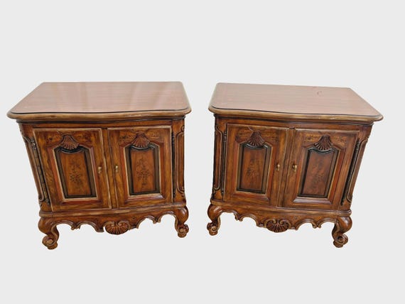 Set of Two Drexel Heritage Nightstands End Tables Double Door