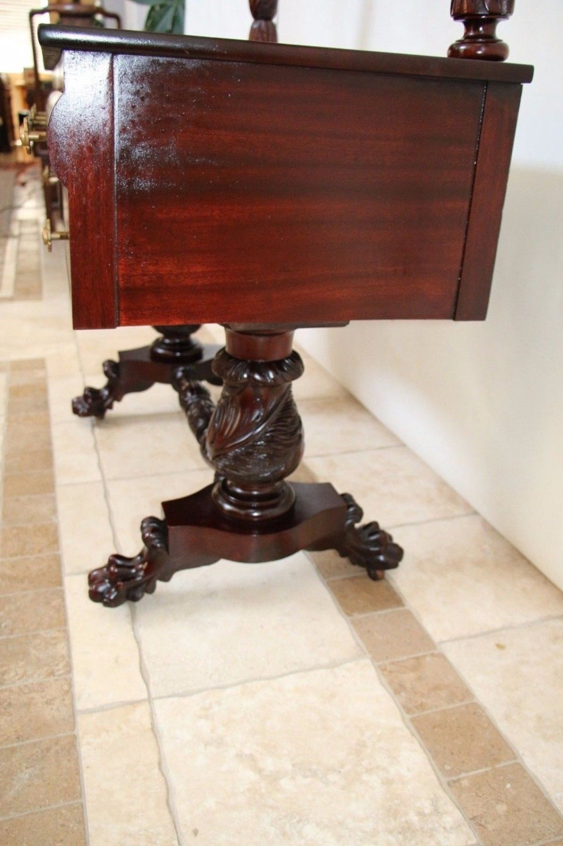 Ornate Mahogany Desk Wood Table Vanity Dual Pedestal Legs Claw Etsy