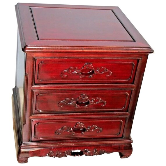 Vintage Carved Rosewood Table Top Chest Nightstand End Table Etsy