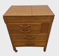 Mid Century Sewing Artist Cabinet, Four Drawers, Top Storage Bins, Expanding Top