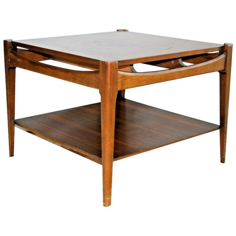 Vintage Mid Century Modern Lamp Table Bassett Furniture Walnut Bottom Shelf Nation Wide Available Please Call For Best Rates