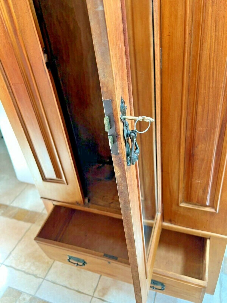 Antique Wardrobe Armoire Locking Beveled Mirror Door Etsy