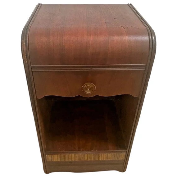 Art Deco Nightstand Side Table Waterfall Top Bakelite Drawer Etsy
