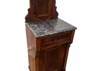 Antique Victorian Cabinet, Nightstand Table, Drawer, Hand crafted, Marble Top