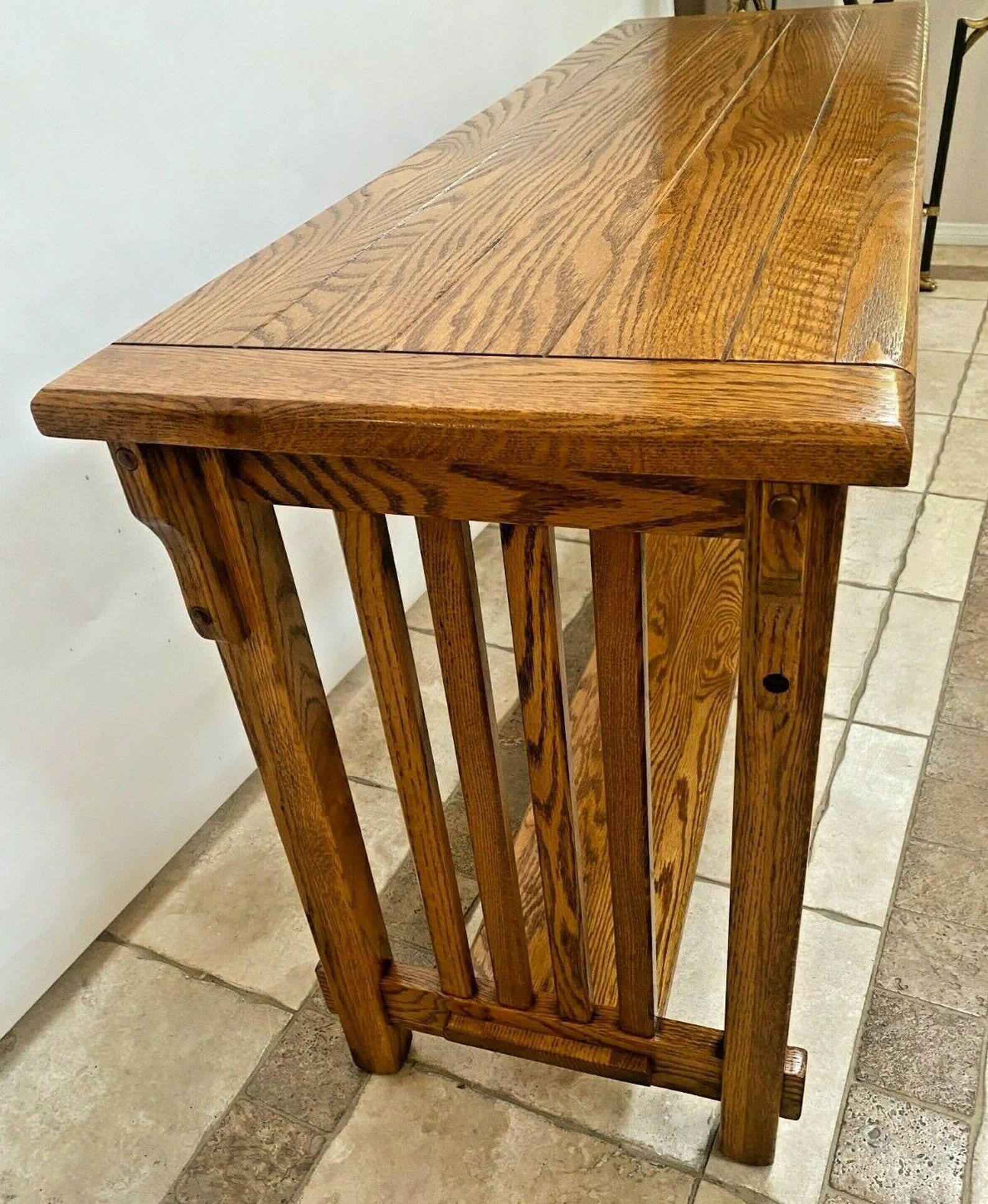 Vintage Arts and crafts Sofa Table Console solid Oak Bottom Etsy