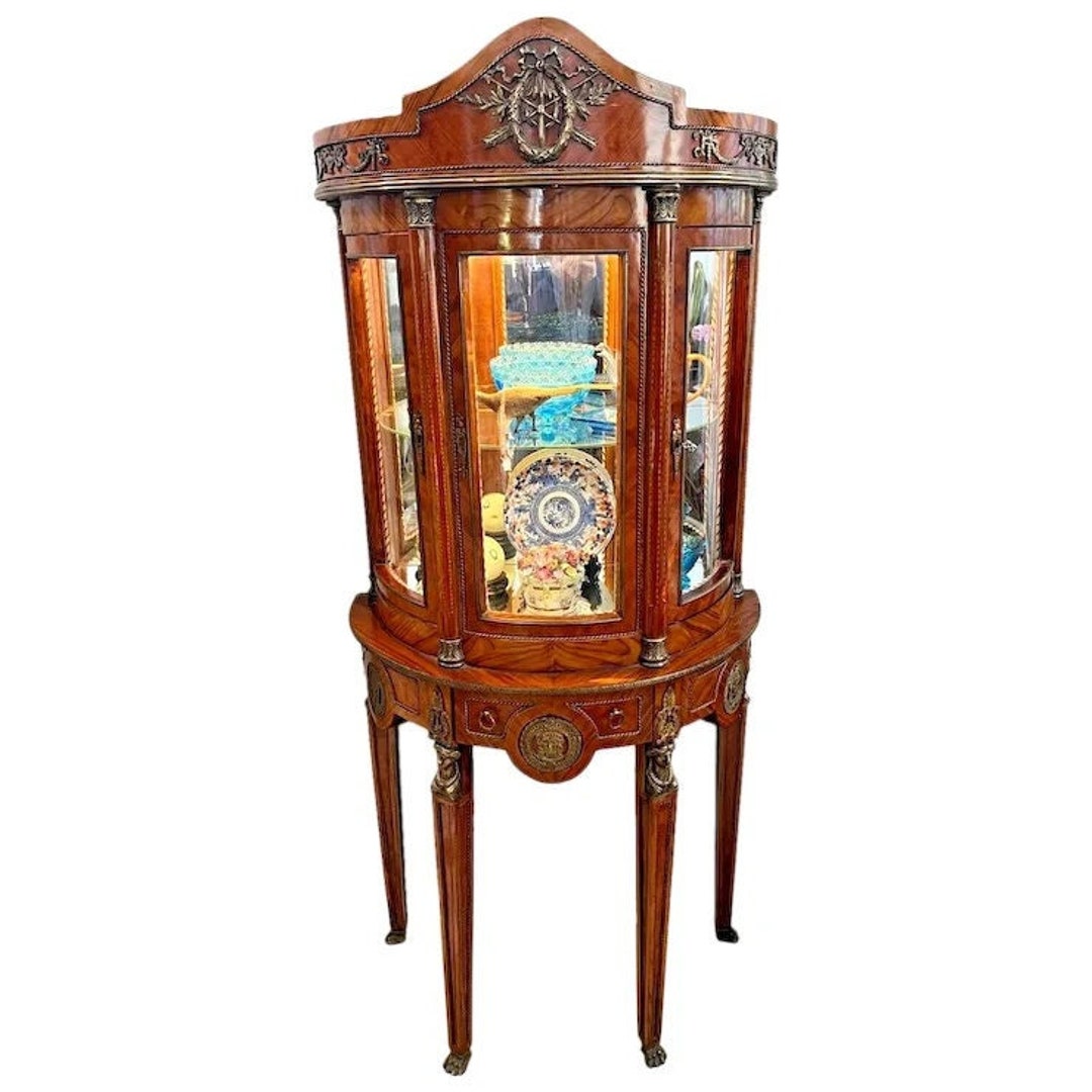 French China Curio Vitrine Lighted Locking Etsy