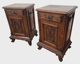 Antique Pair of Nightstands Cabinet Drawer Rococo Revival by: G. Colombo & Figli